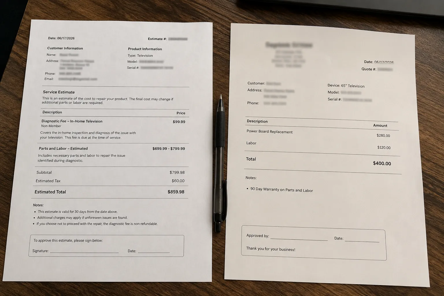 Geek Squad and local shop TV repair quotes compared side by side