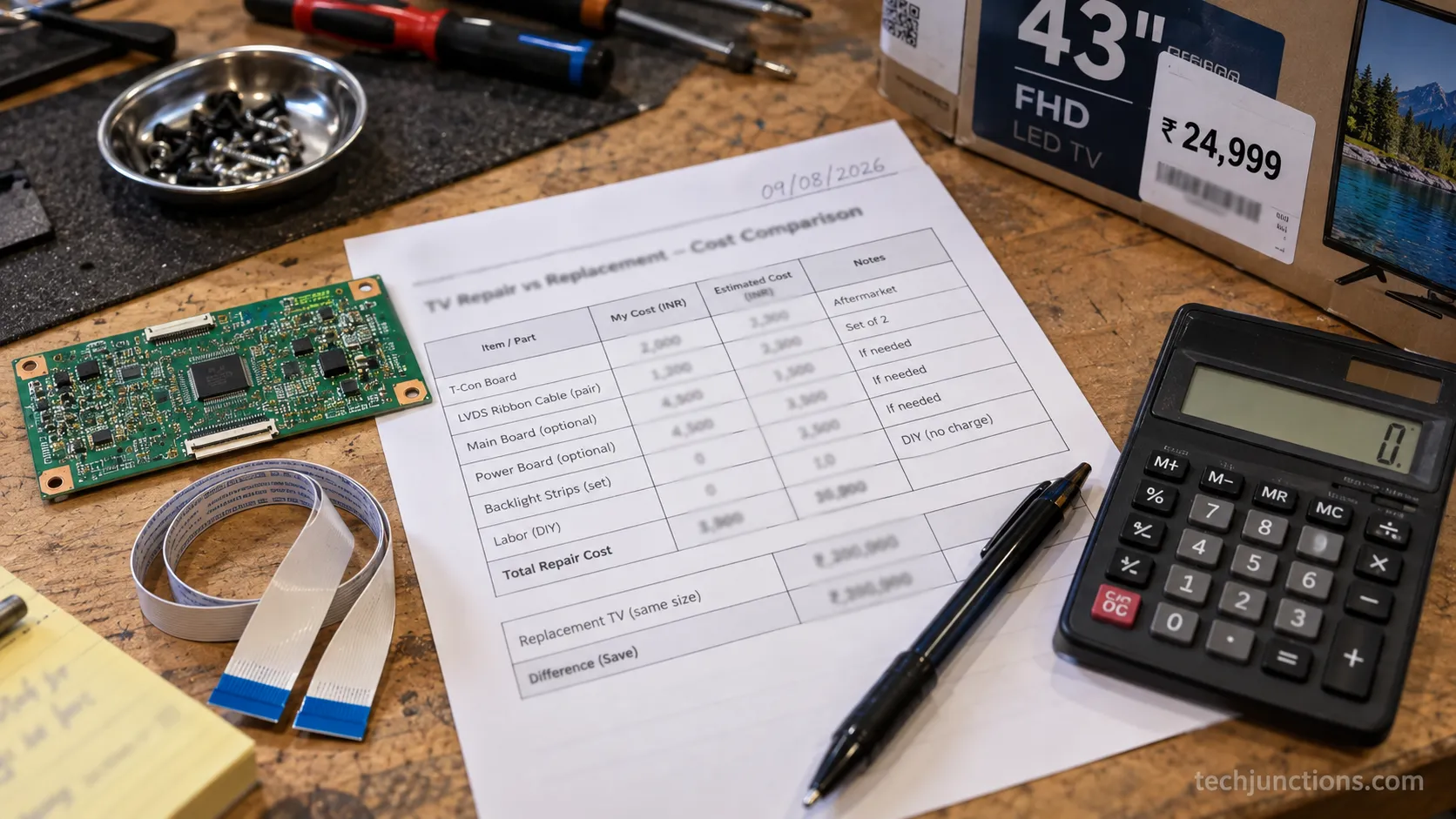 Cost comparison for repairing versus replacing an Insignia TV with horizontal lines