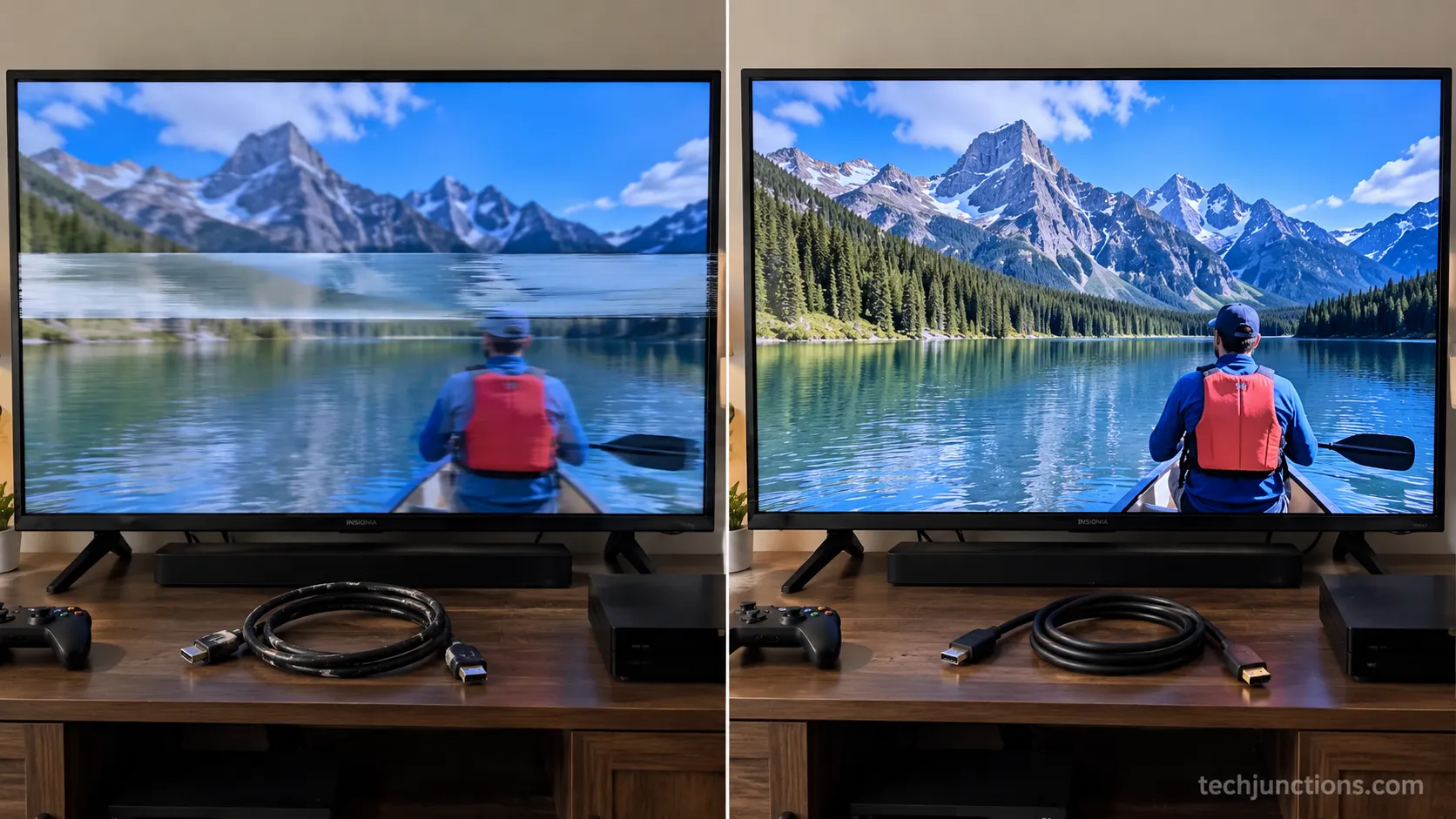 Moving horizontal band on an Insignia TV before and after replacing the HDMI cable