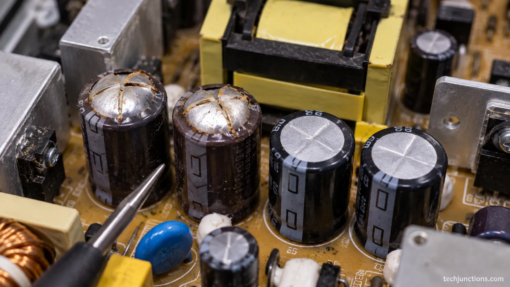 Bulging capacitors on Insignia TV power board causing flicker.