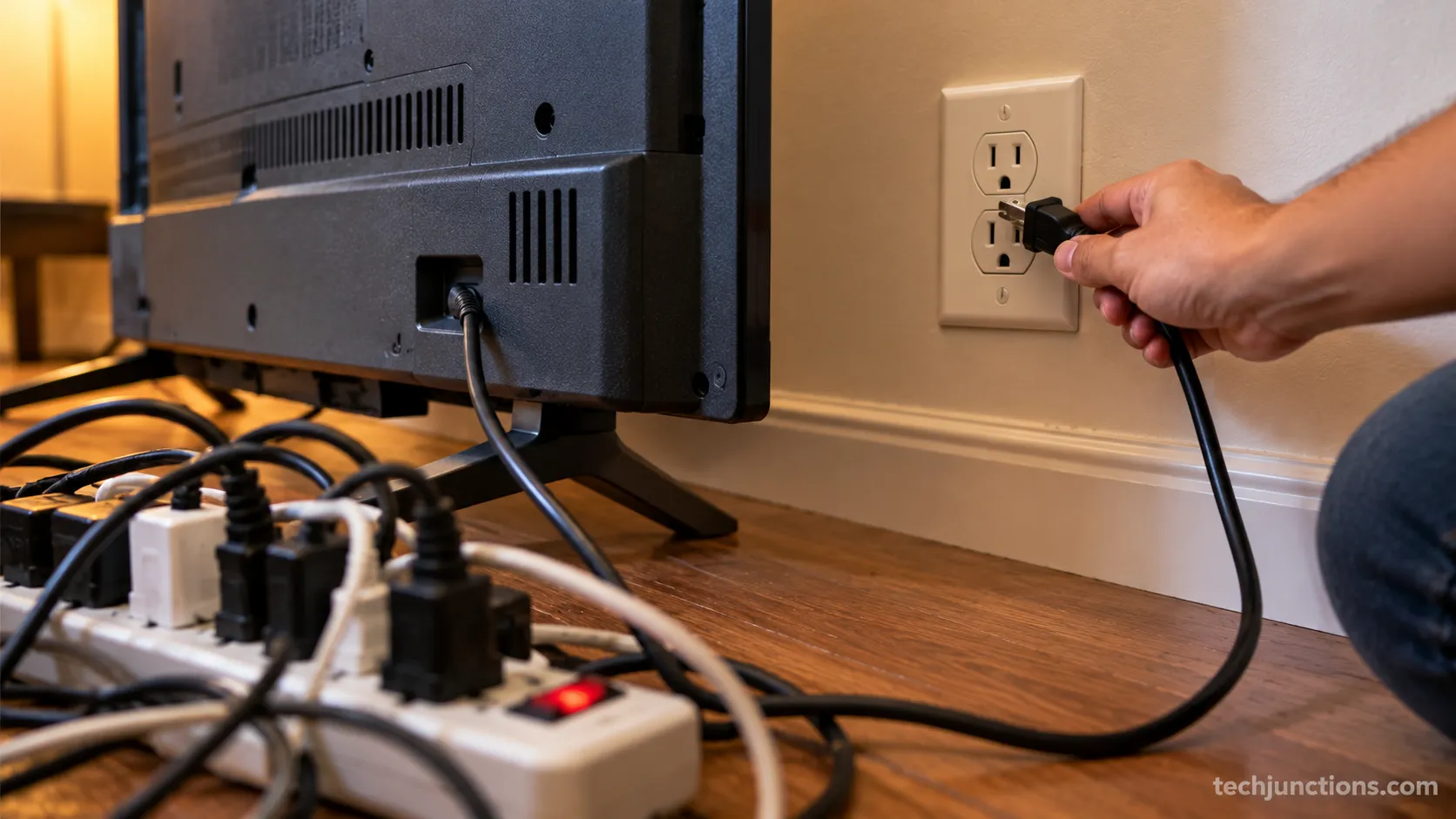 Plugging Insignia TV directly into wall outlet to stop flickering.