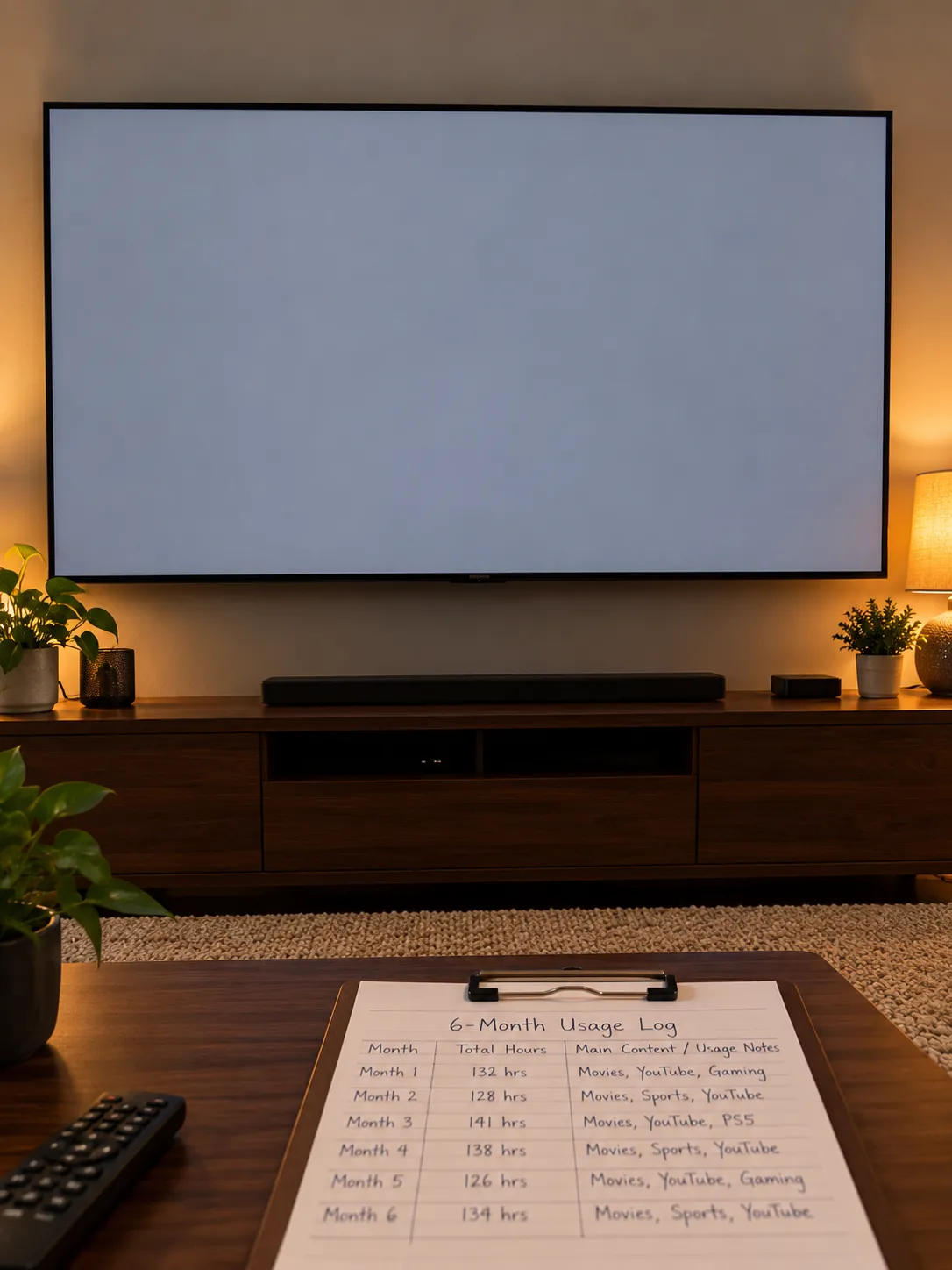Six-month LG OLED burn-in log showing no image retention under mixed use.
