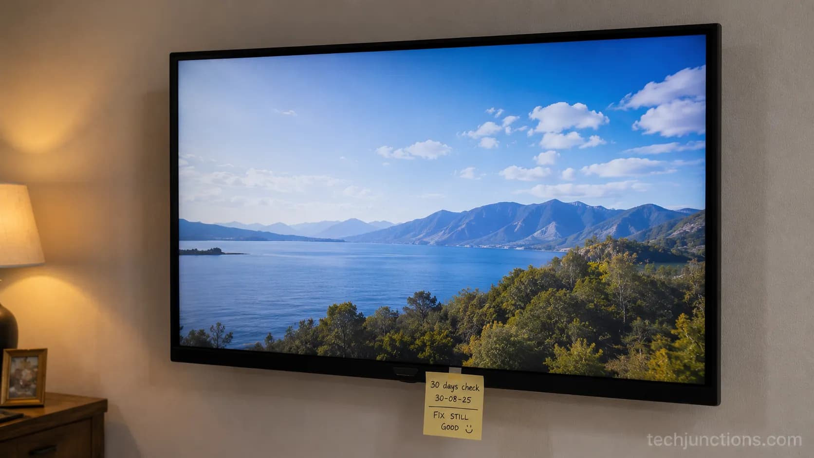LG TV screen holding an even backlight 30 days after white spot repair.