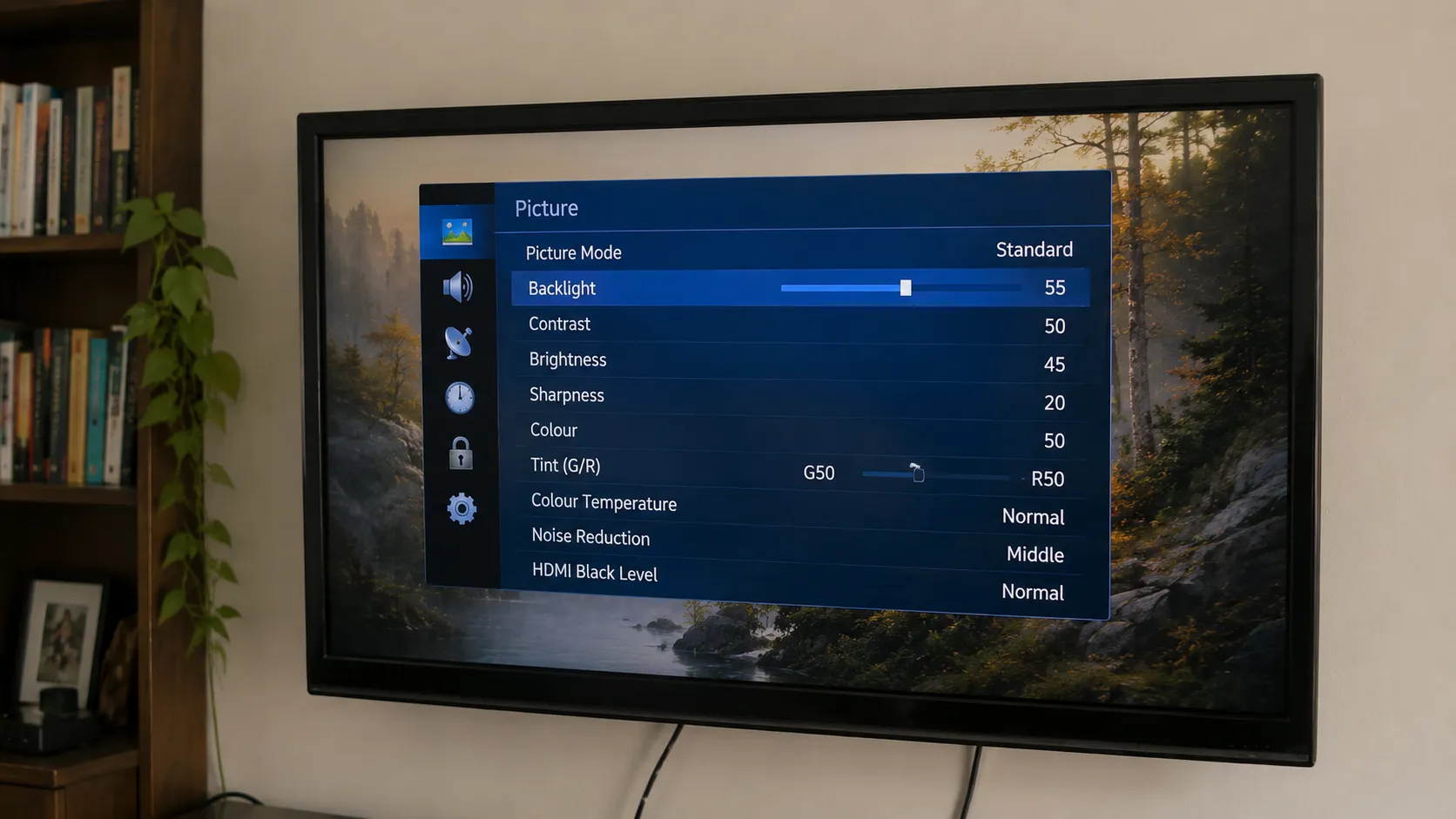 Older LED TV running at reduced backlight to extend its life.