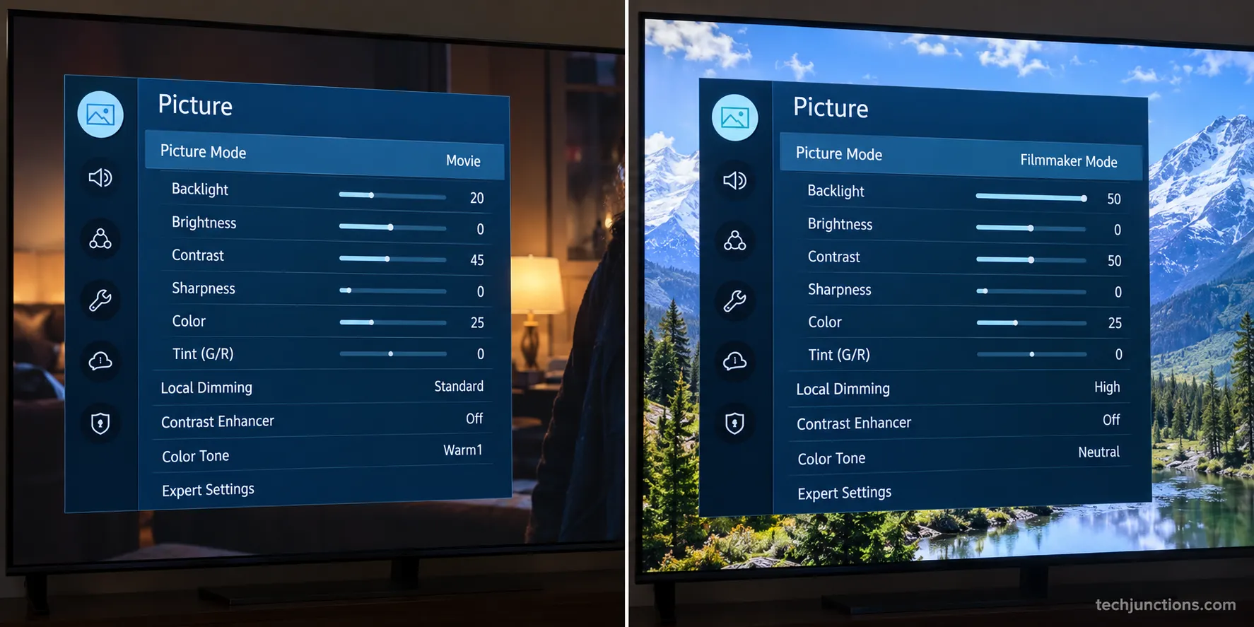 Samsung SDR picture profile next to an HDR profile on the same TV.