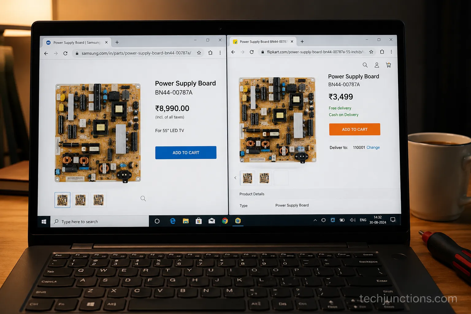 Same Samsung TV power board priced at an OEM store versus a marketplace