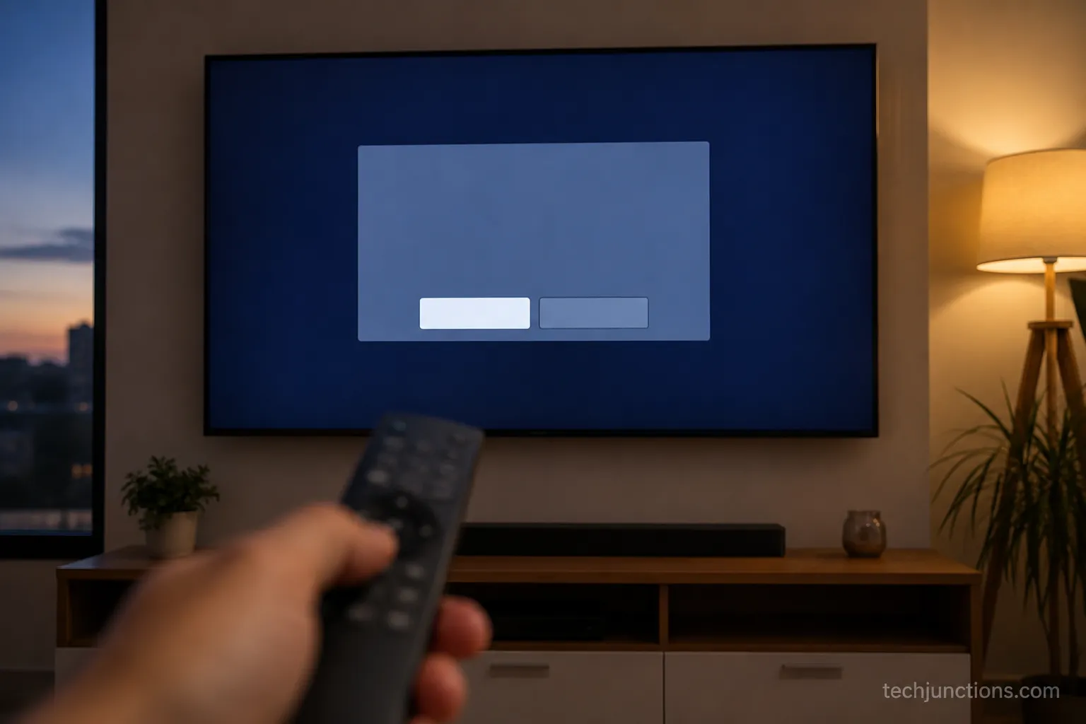Reset Network confirmation screen on a Samsung TV with a remote in the foreground.