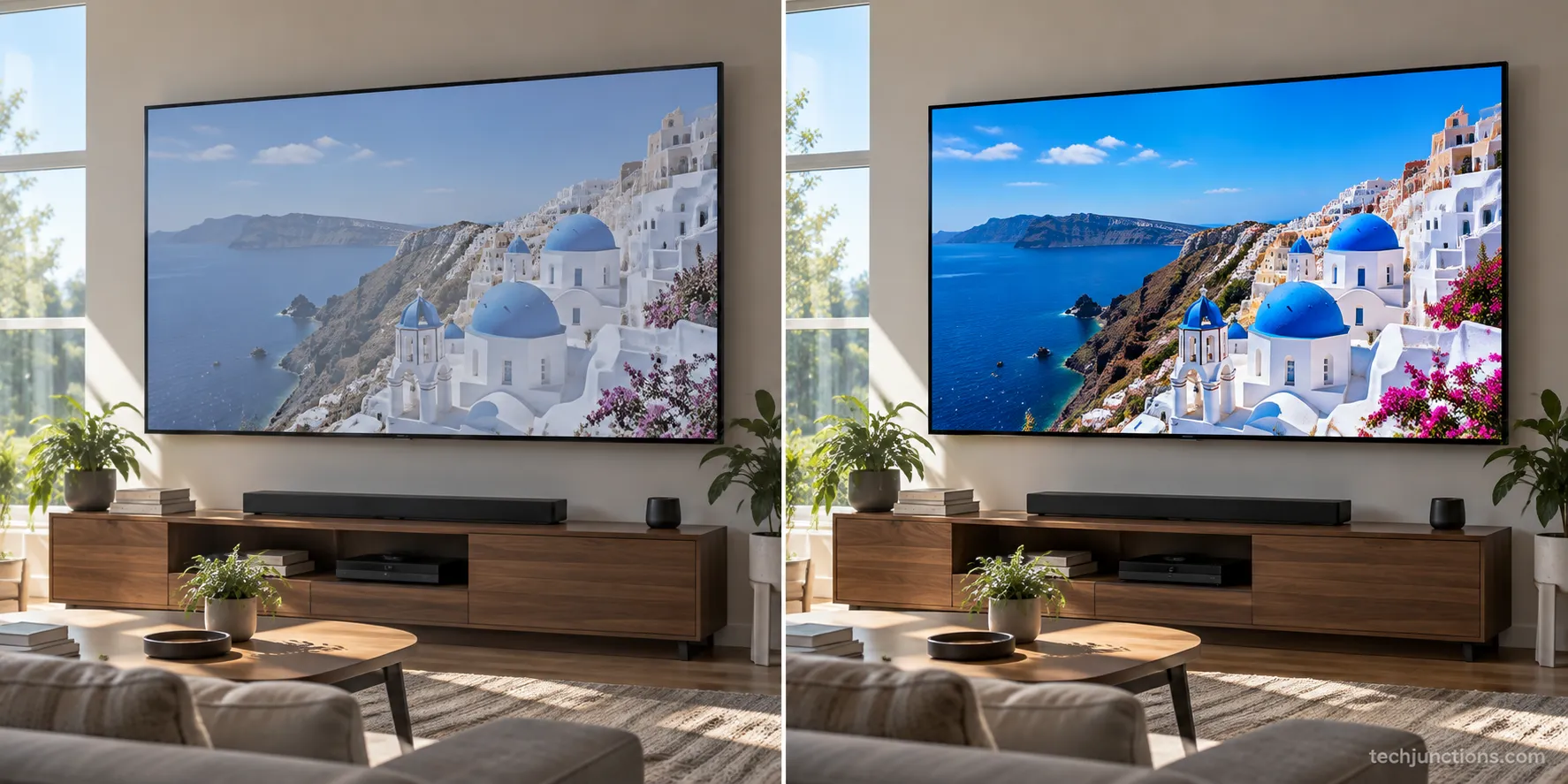 Samsung TV washed out in Dynamic mode versus corrected in Movie mode.