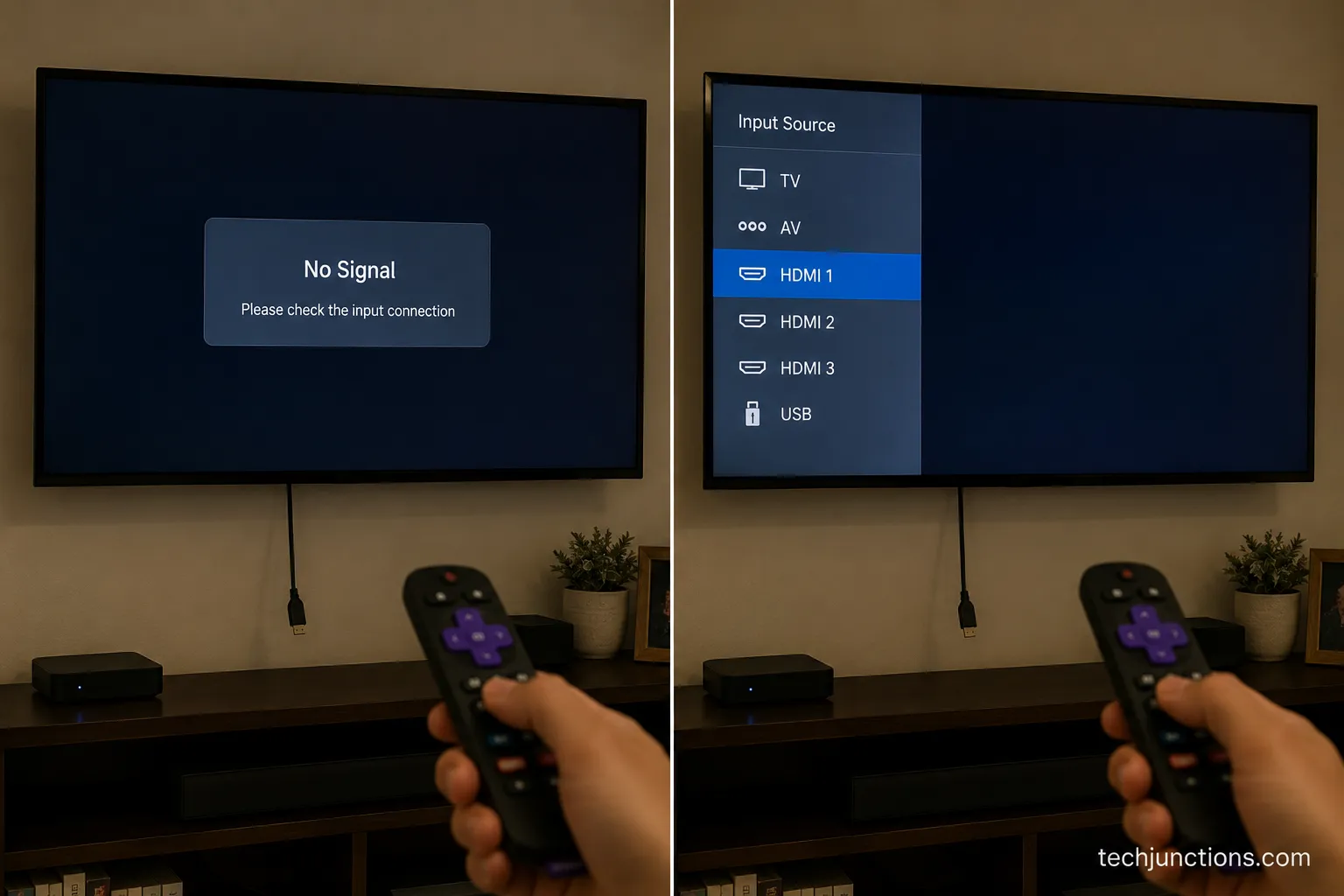 TV no signal screen and input source menu