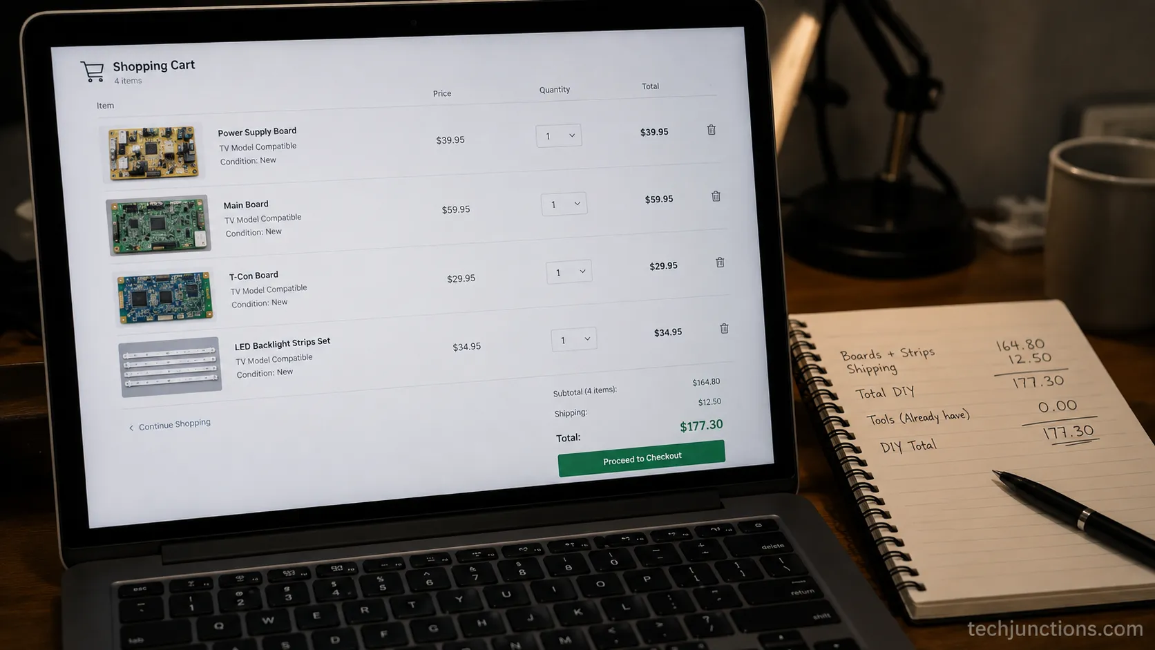 A dated online parts cart used to build the cross-brand repair cost table
