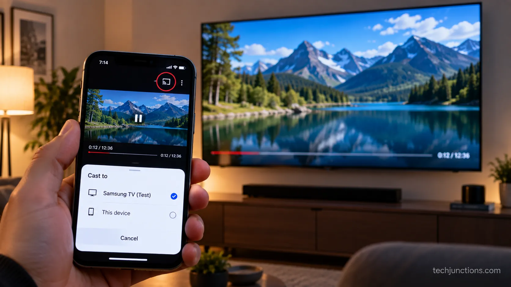 Casting YouTube from a phone to a Samsung TV over the same Wi-Fi network