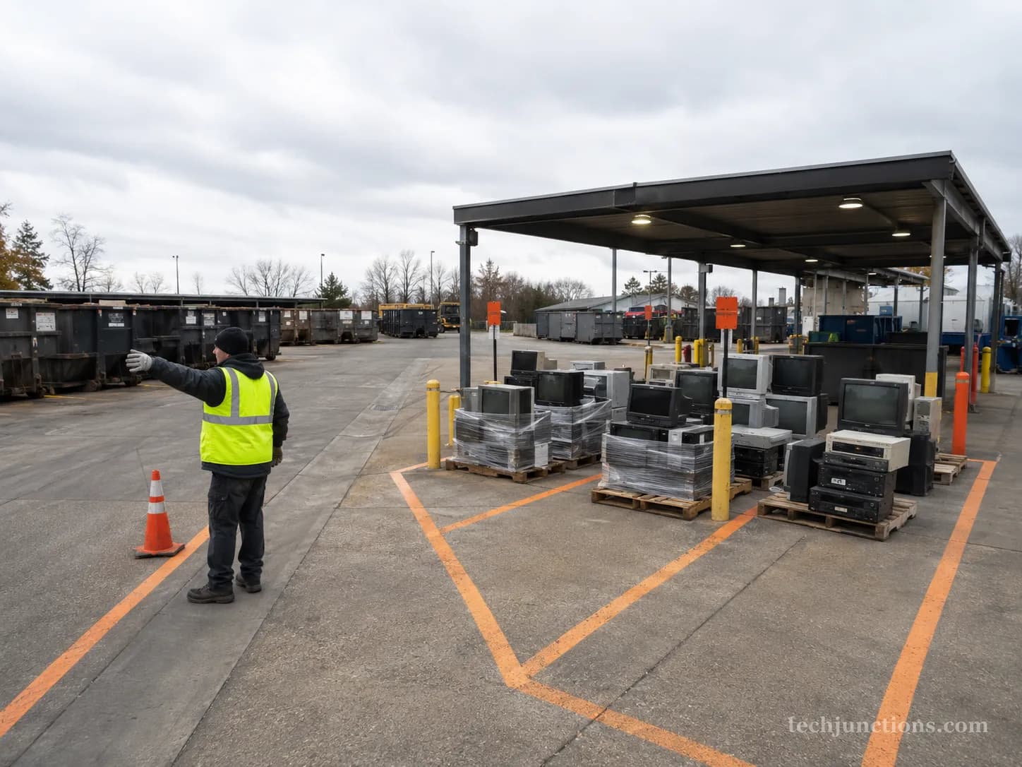 E-waste collection lane at a county waste transfer station