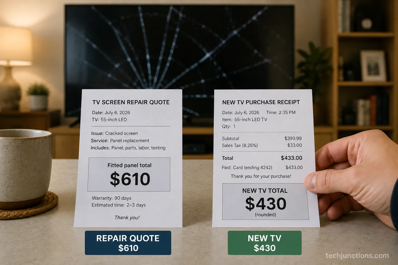 cost of replacing a cracked TV panel versus buying a new TV