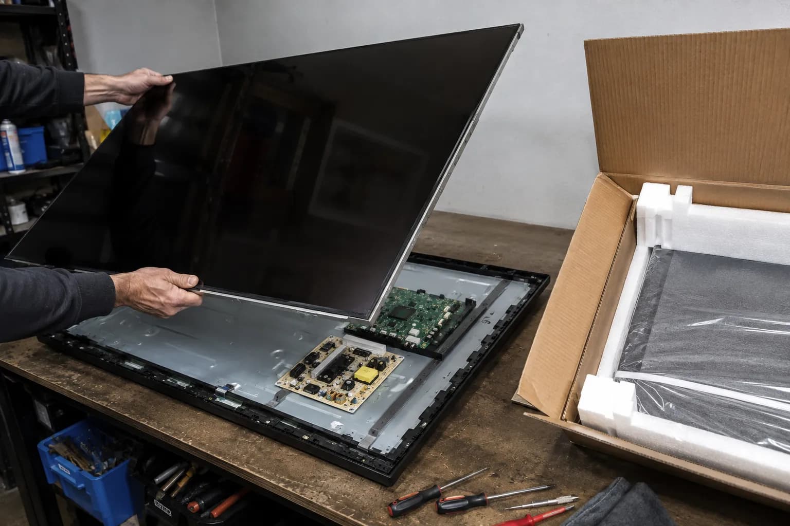 donor tv opened to salvage its working panel