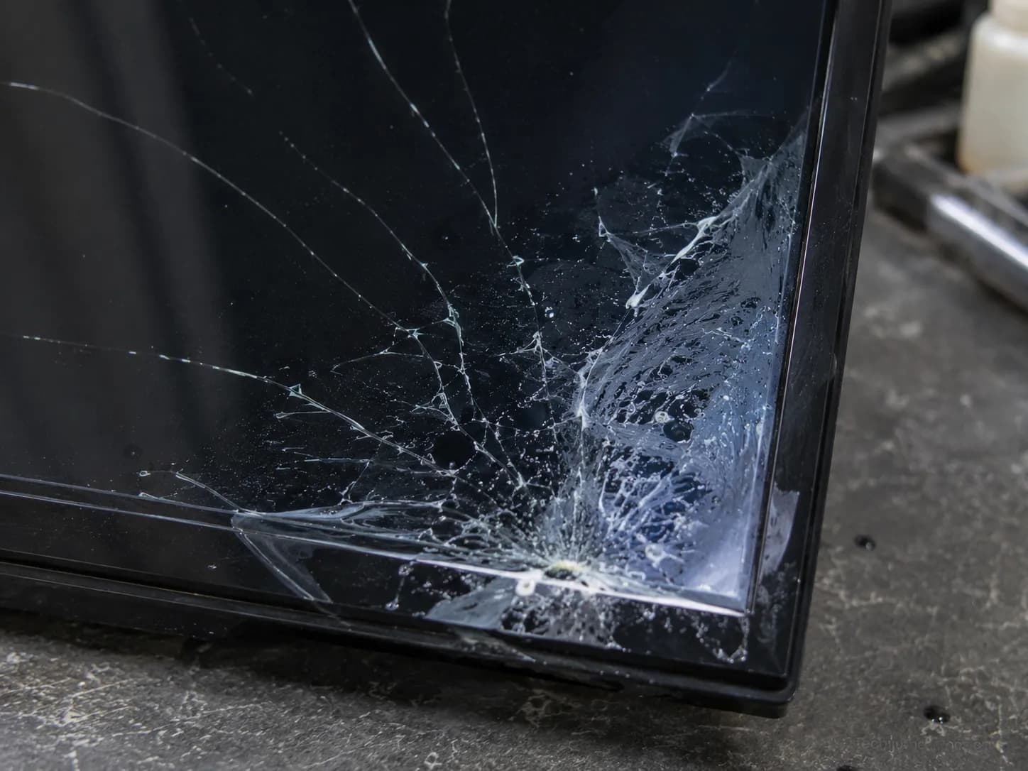 failed DIY kit result on a cracked TV panel.