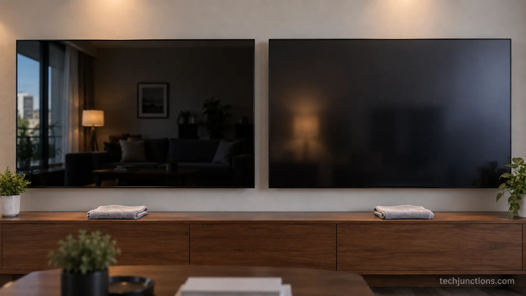 Glossy LG C-series and matte G-series OLED screens compared after cleaning.