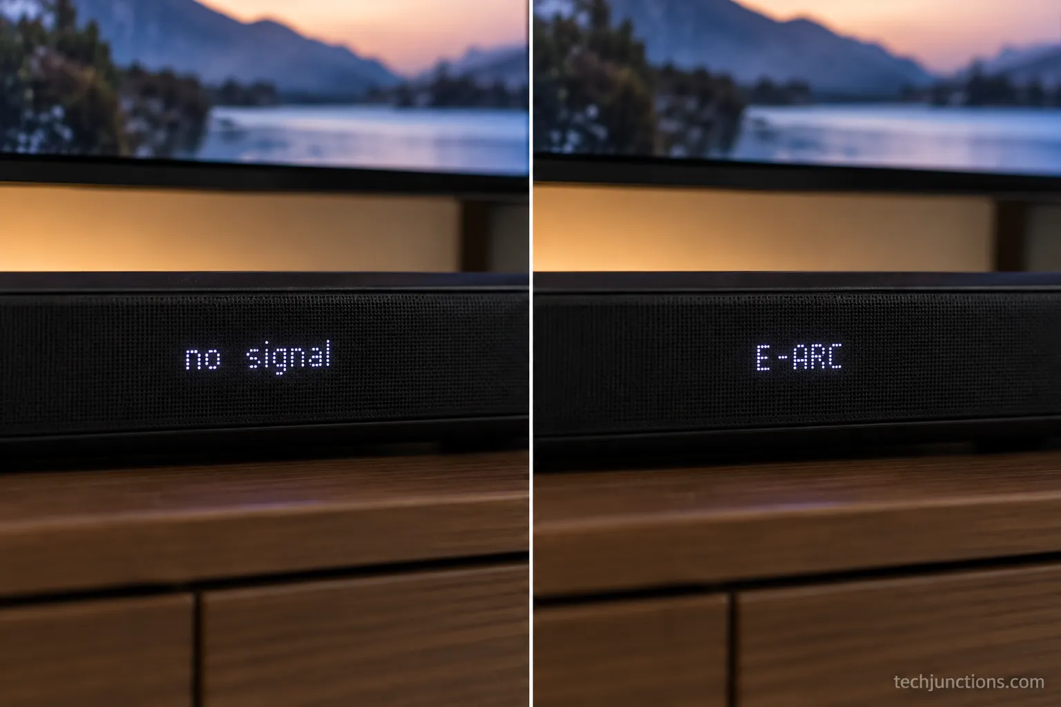 LG soundbar display changing from no signal to E-ARC after using the correct HDMI ARC port.