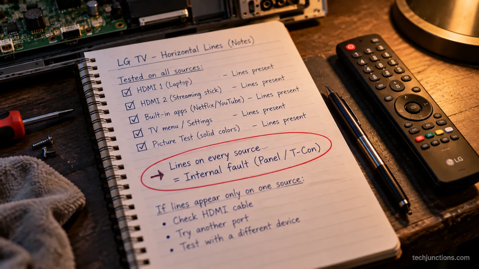 Callout answering the most common LG TV lines question about every-source faults.