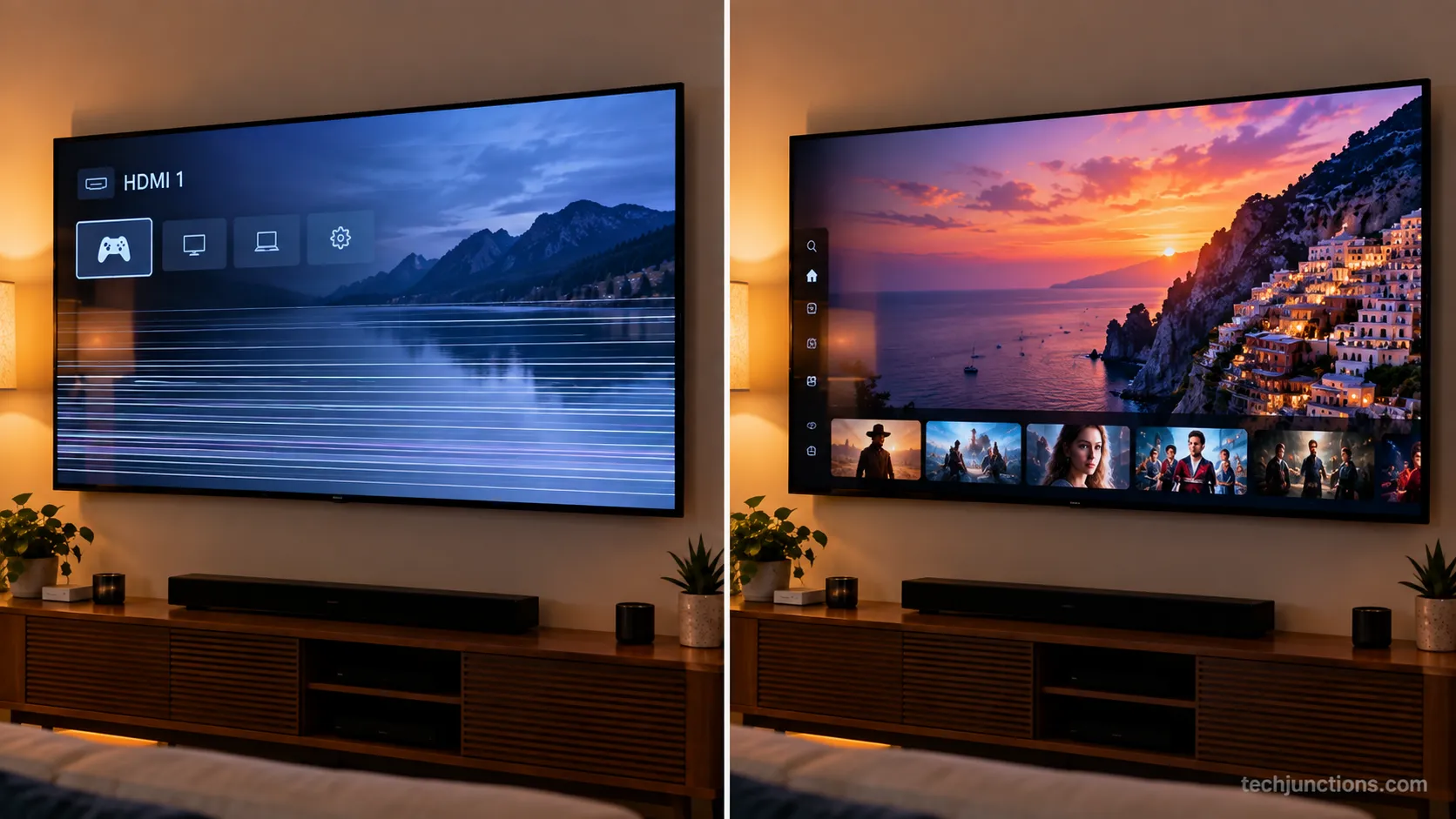 LG TV showing lines on an HDMI input and a clean picture on the built-in app.
