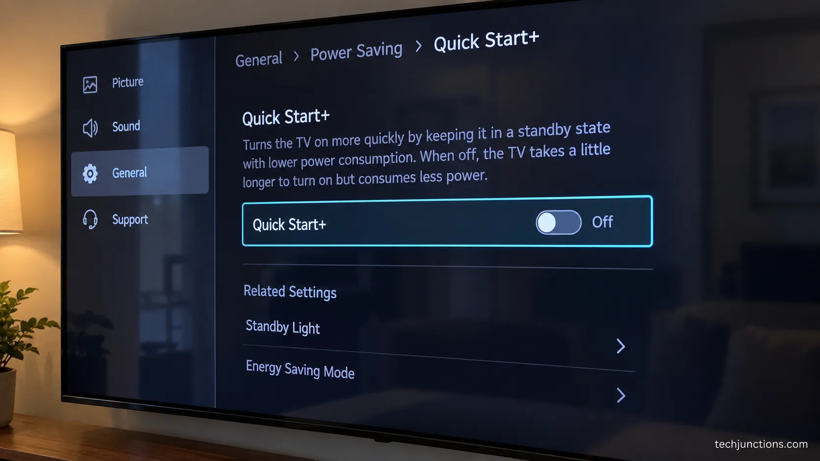 Quick Start+ toggle switched off in the LG webOS settings menu