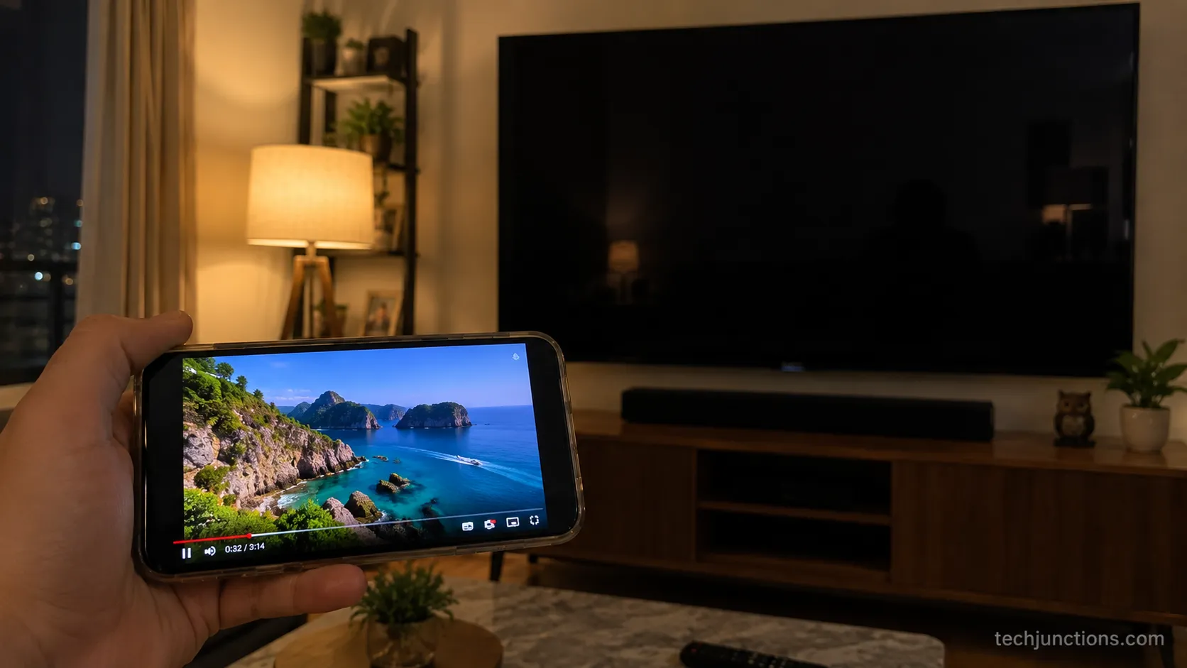 Netflix black screen on a Samsung TV during screen mirroring while the phone plays.