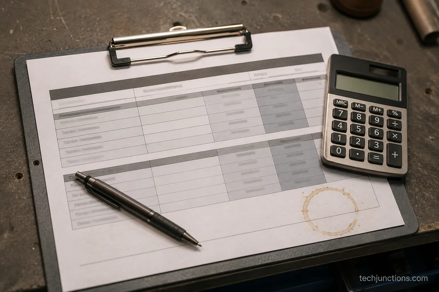 Printed OLED repair cost table on a clipboard comparing board and panel quotes.