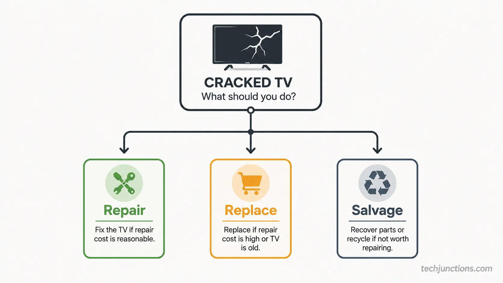Repair, replace, or salvage decision tree for a cracked TV screen