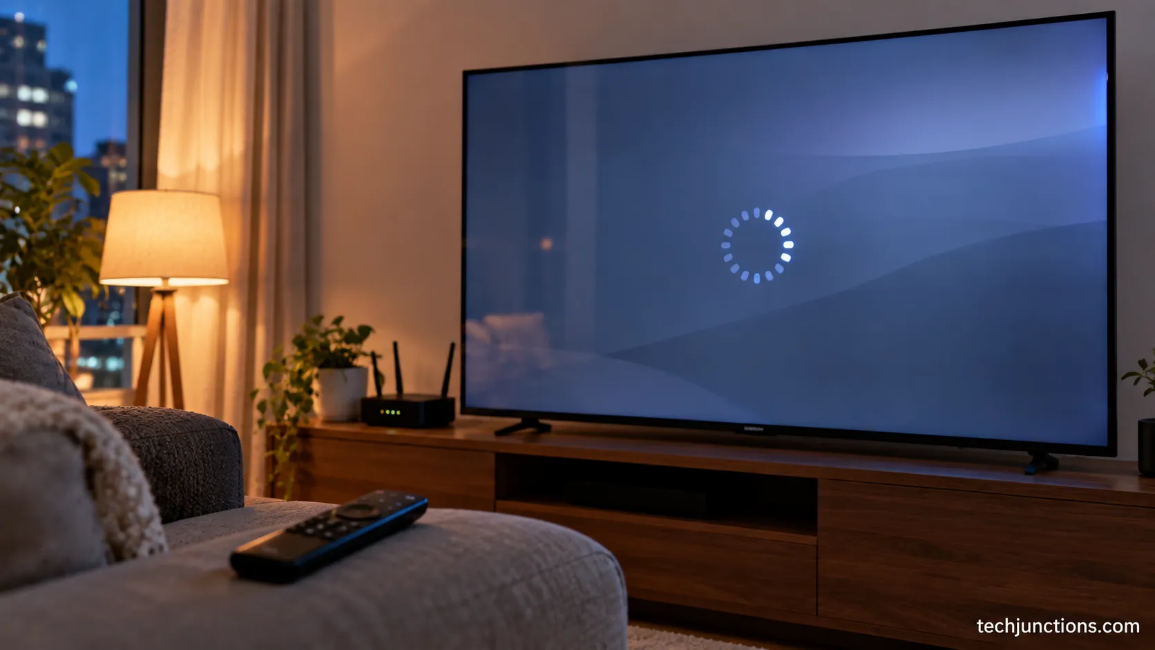 Samsung TV stuck on checking wireless network connection during setup.