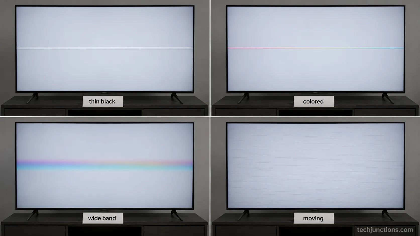 Samsung TV line types: thin black, colored, color band, and moving lines