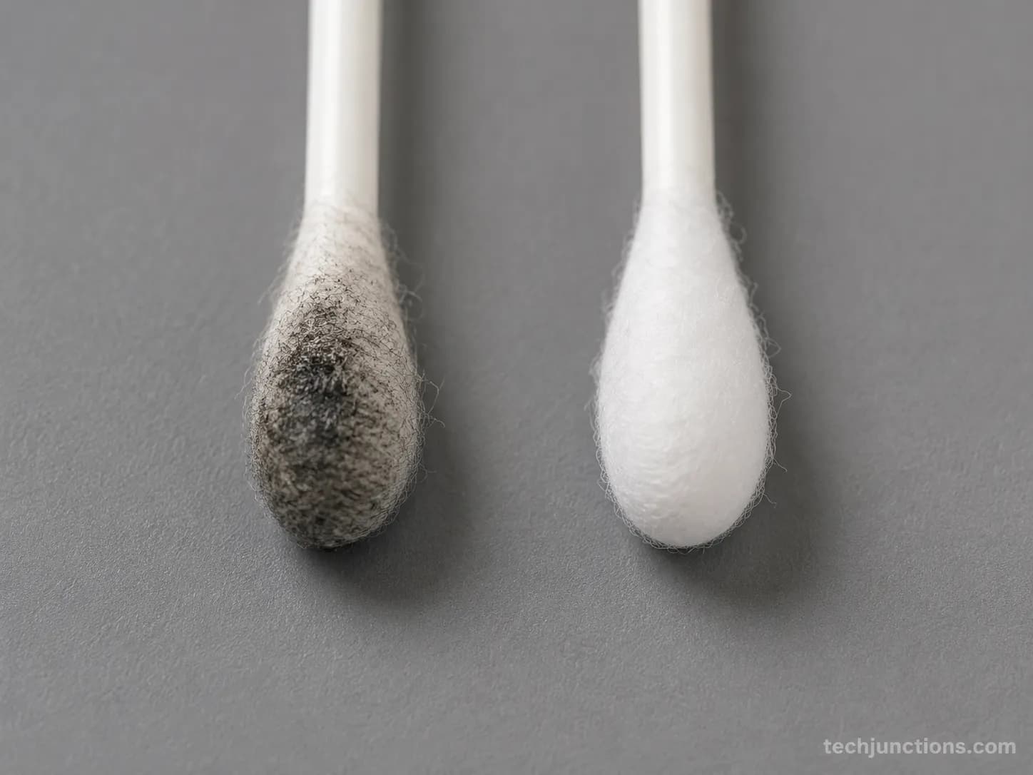 Soot swab comparison from wood-burning versus electric fireplace wall